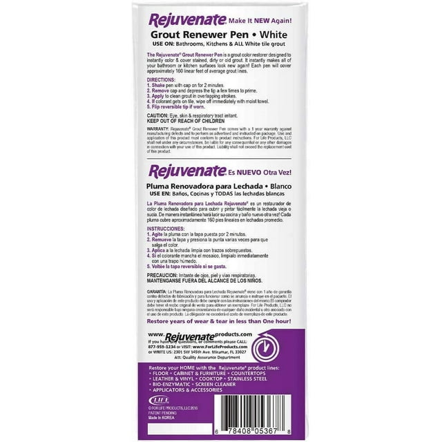 Rejuvenate White Grout Restorer Marker Pens Restore and Renew Dingy Stained Grout in Minutes 2 Units Pack