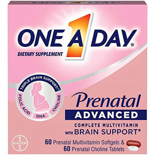 One A Day Women?s Prenatal Advanced Complete Multivitamin with Brain Support* with Choline, Folic Acid, Omega-3 DHA & Iron for Pre, During and Post Pregnancy, 60+60 Count (120 Count Total Set)